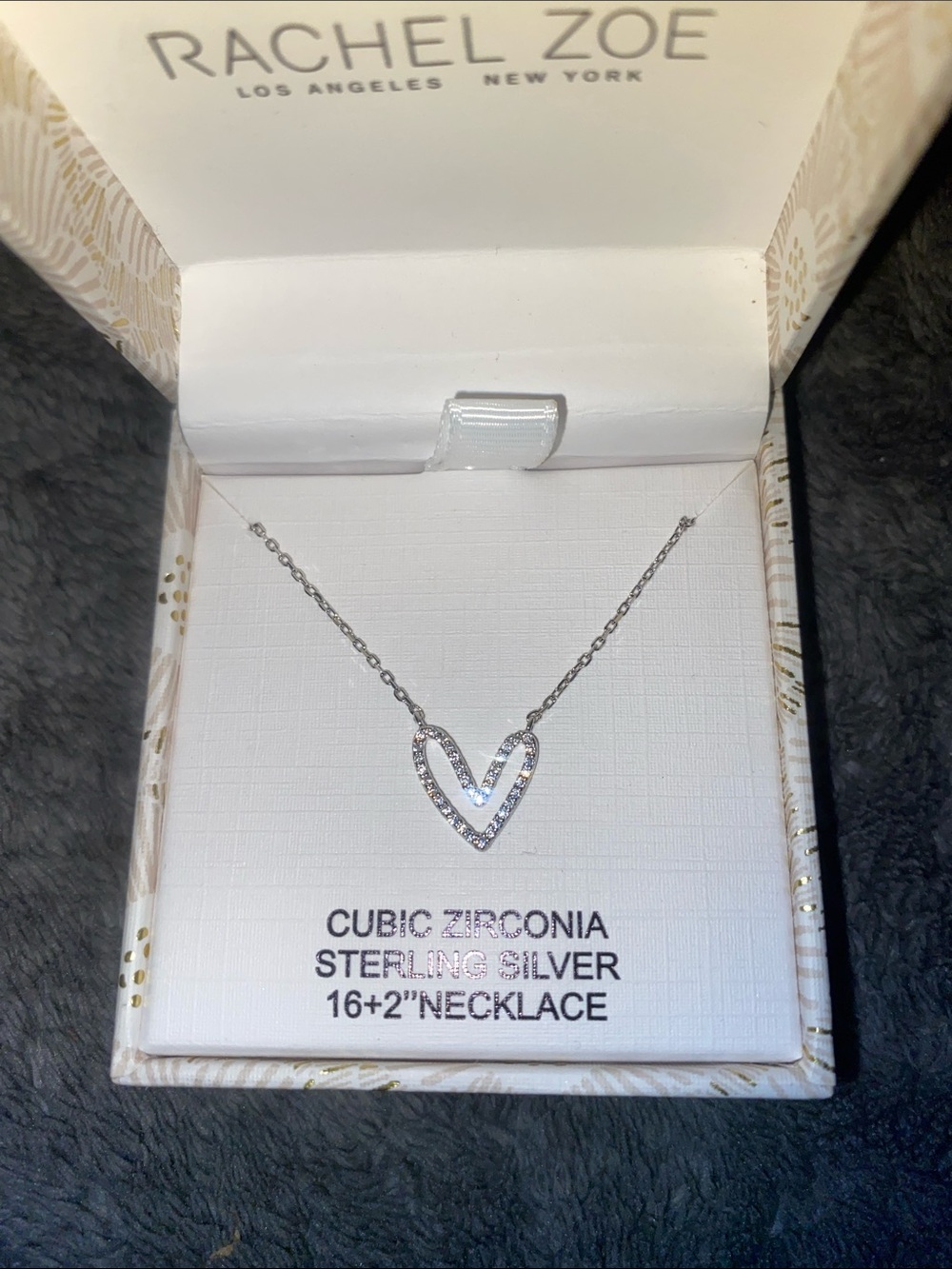 Rachel Zoe Silver Cubic Zirconia Open Heart V Necklace